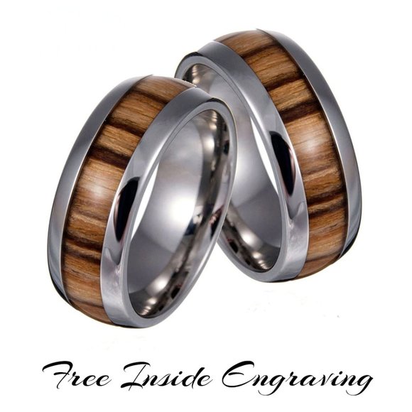 My Bead Emporium Other - Silver wedding band with brown wood tones.